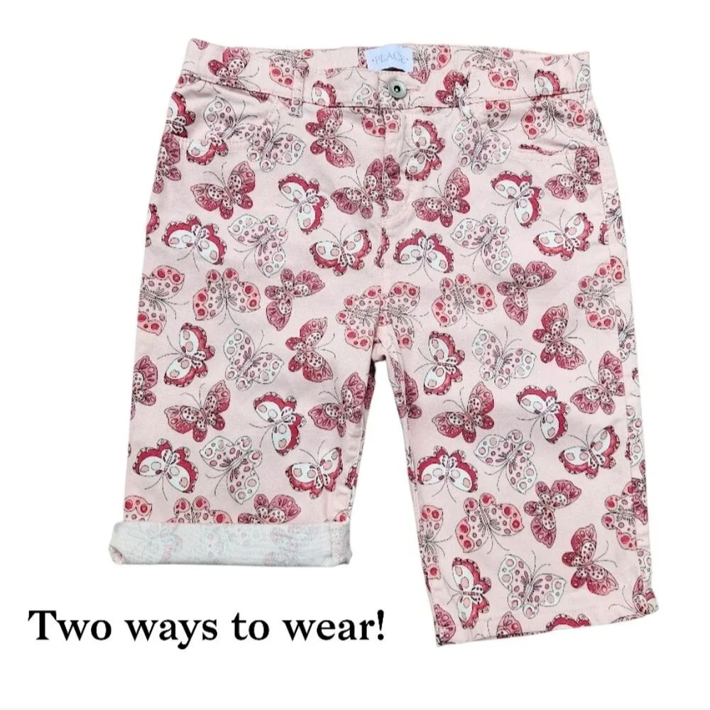 The Children Place Girls Shorts Skimmer Butterflies Pink Adjustable Waist Siz 14